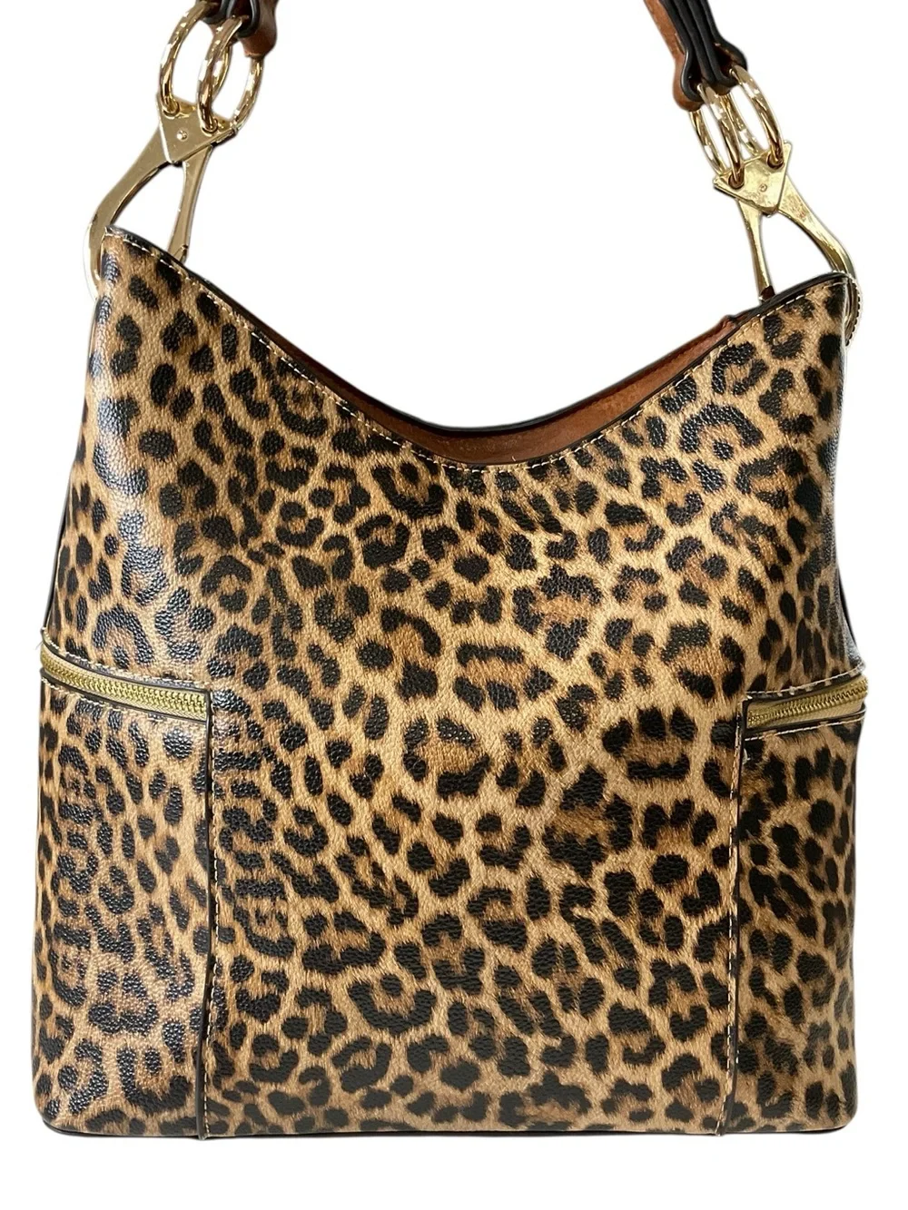 Jen & Co Leopard Print Hobo Bag with Tassel Zips - Brown